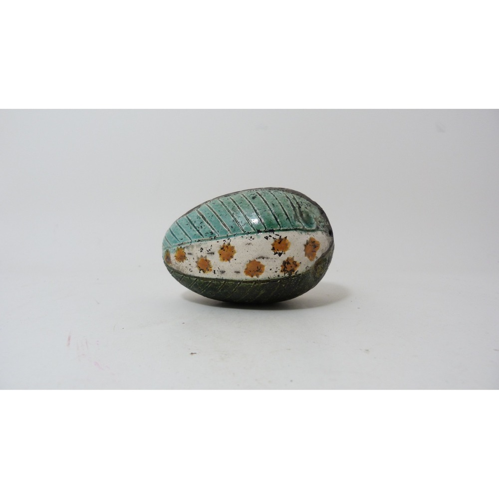 Handcrafted Studio Pottery Art Egg Textured Glazed Stars Floral Motif 2.5"